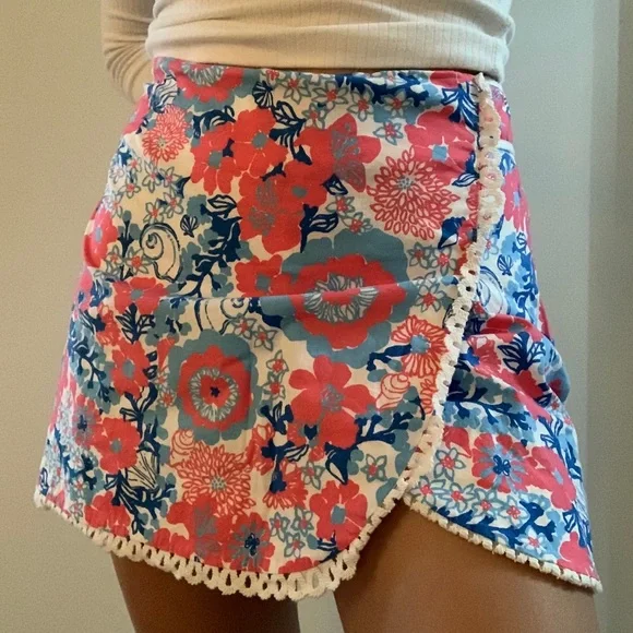 Lilly Pulitzer Floral Mini Skirt - Pink and Blue - Picture 1 of 4